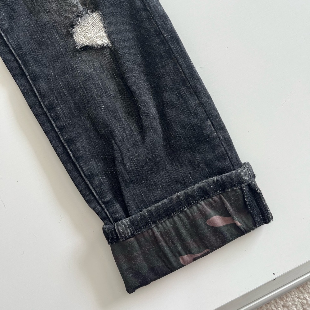 VERVET Black Distressed Boyfriend Jeans with camo cuff - Picture 3 of 9